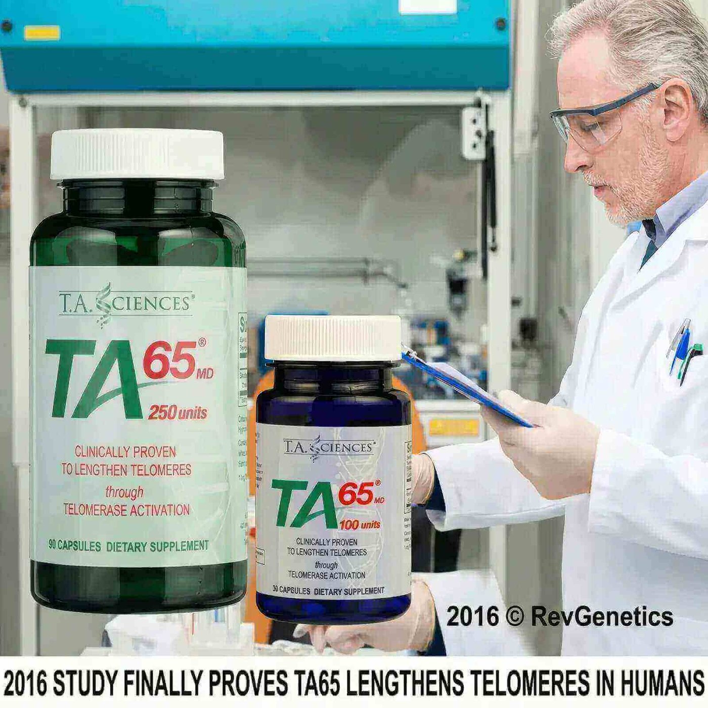 TA-65 clinical trial results showing telomere lengthening in human subjects