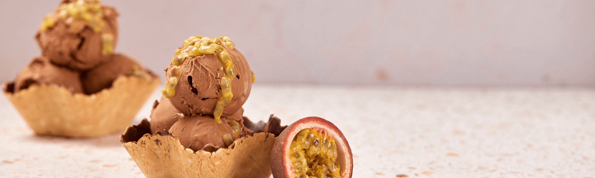 No added sugar chocolate and passion fruit gelato