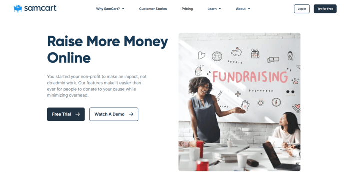 SamCart nonprofits fund raising