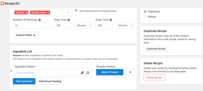 Create recipes easily inside the Recipe Kit app