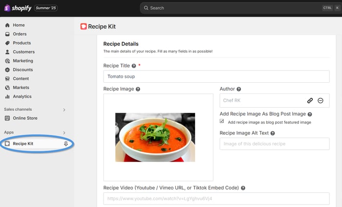 DropInBlog Recipe Kit Integration: Accessing Recipe Kit inside your Shopify dashboard