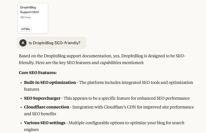 Claude answers: Is DropInBlog SEO-friendly?