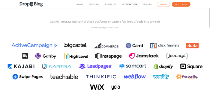 Alternative to WordPress: DropInBlog integrations