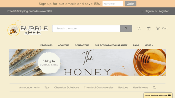 bigcommerce blog examples: Bubble and Bee