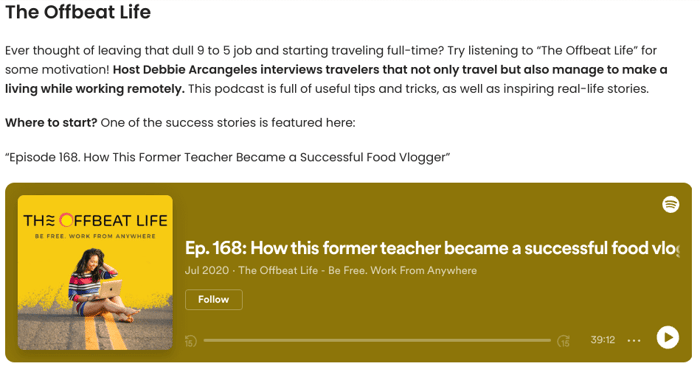 Podcast example The offbeat life