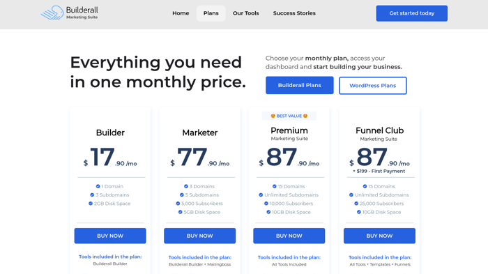 Builderall vs Kartra: Builderall pricing