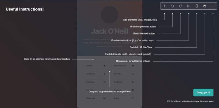 Carrd interface editor instructions
