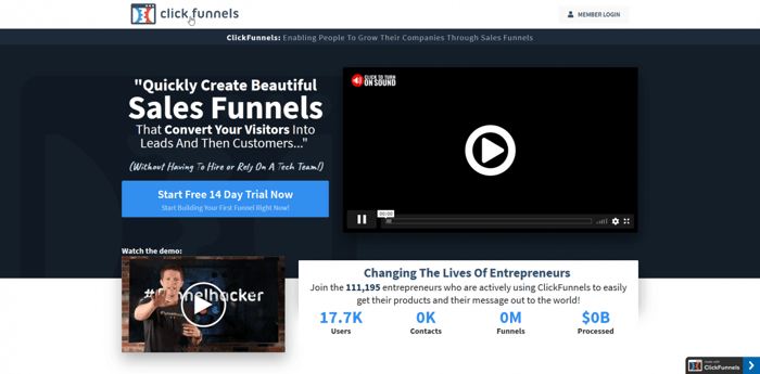 Clickfunnels home page