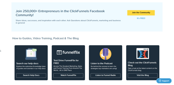 Clickfunnels support page