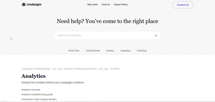 Leadpages support page