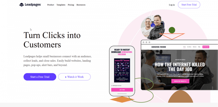 Leadpages home page