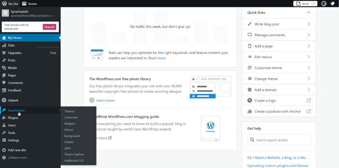 WordPress dashboard