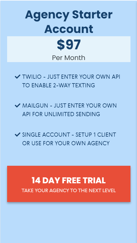 High Level starter account pricing