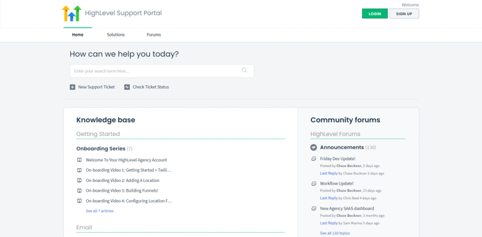 HighLevel customer support portal