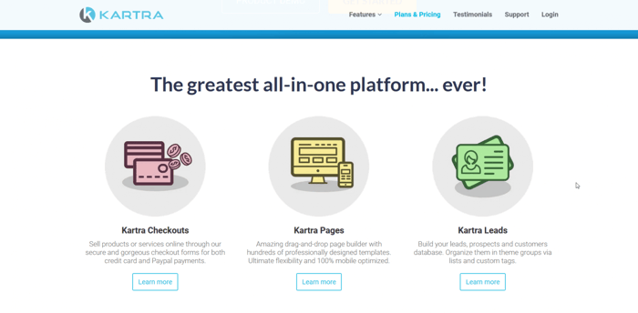 How much does Kartra cost: Kartra's landing page