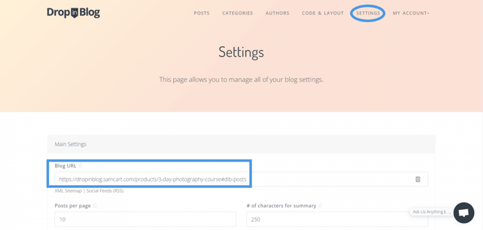 DropInBlog paste page URL