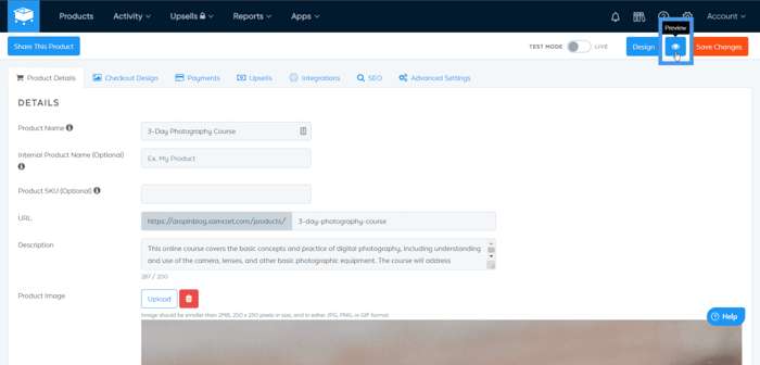 SamCart page preview
