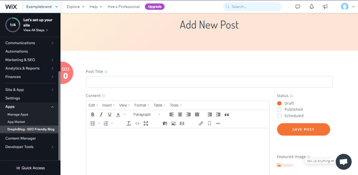 Wix DropInBlog Add New Blog Post