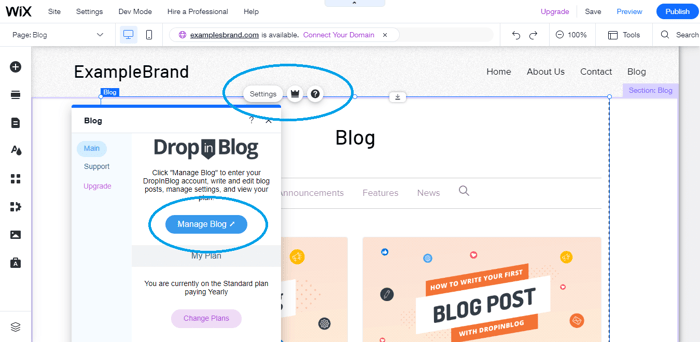 Wix DropInBlog Account