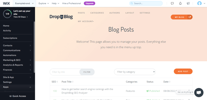 Wix DropInBlog Blog Posts