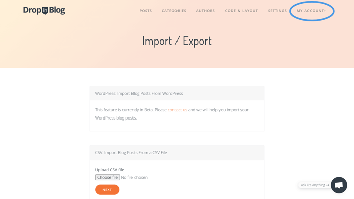 How to import in DropInBlog