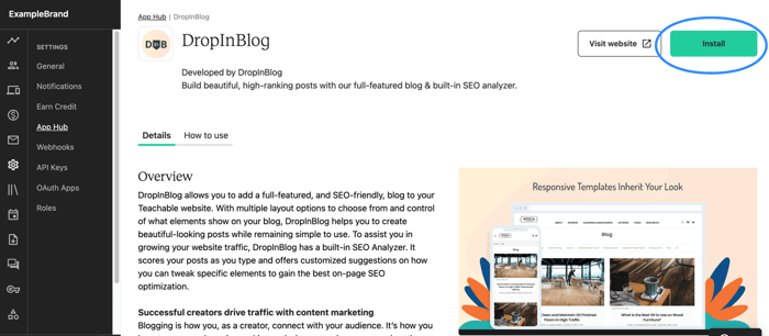 Install the DropInBlog App