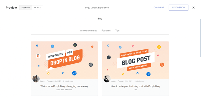 DropInBlog page published