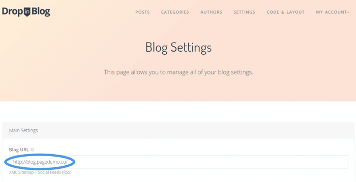 Paste blog url DropInBlog