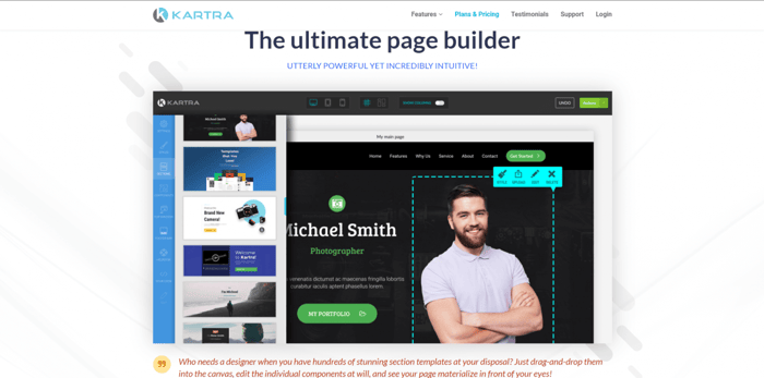 Kartra's page builder