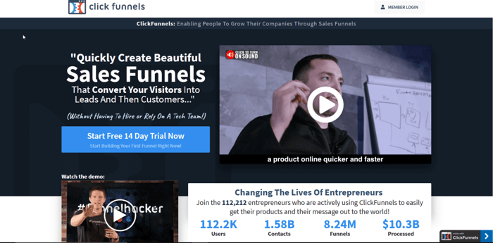 Kartra vs ClickFunnels: ClickFunnels home page