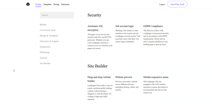 Leadpages features page