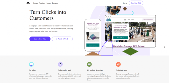 Leadpages Review - Leadpages home page