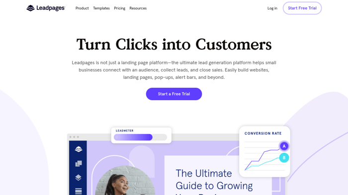 Leadpages vs SamCart: Leadpages homepage