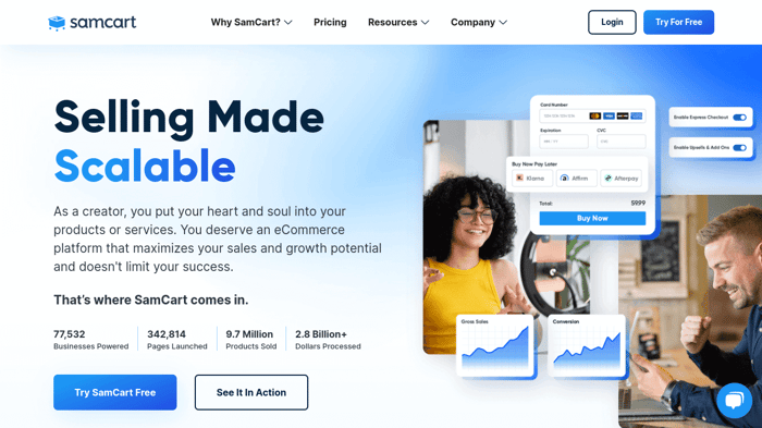 SamCart homepage