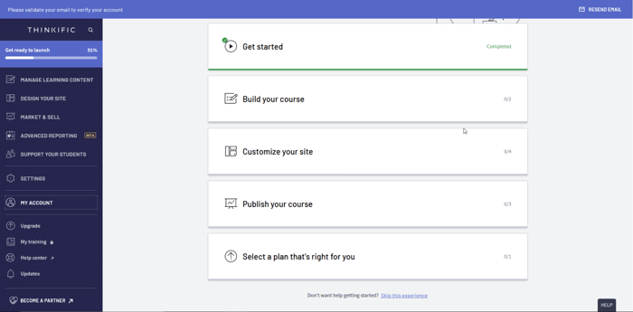 Thinkific dashboard