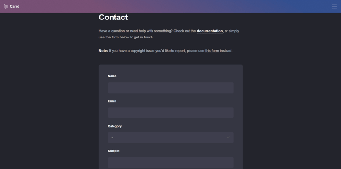 Carrd contact help page