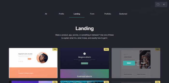 Carrd landing page templates
