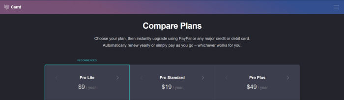 Carrd pricing plans