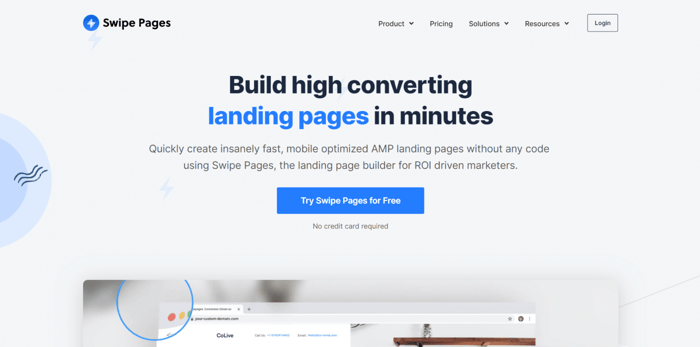 Swipe Pages vs Carrd: Swipe Pages home page