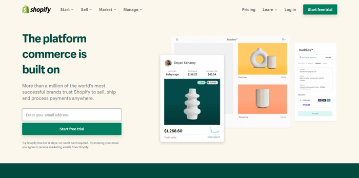 Shopify home page