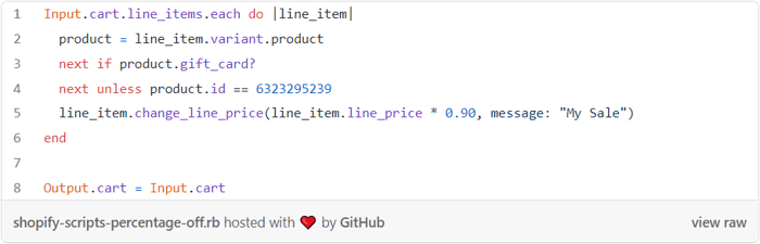 Shopify Plus Shopify Scripts code example