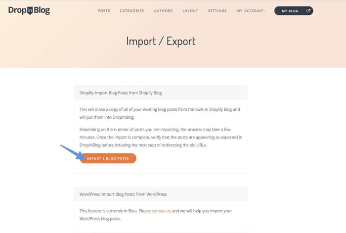 Shopify SEO tips: DropInblog Import feature