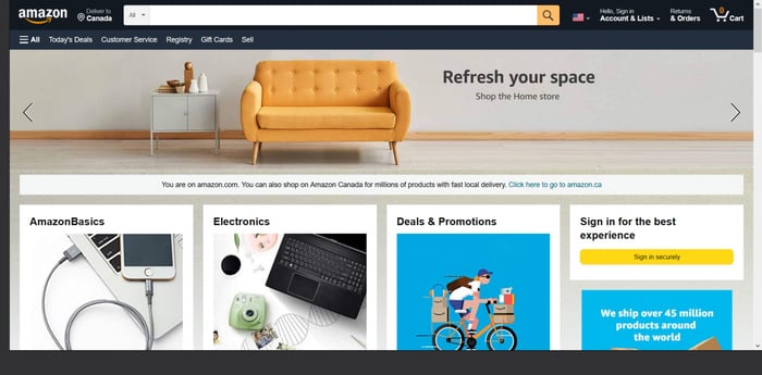 Amazon home page