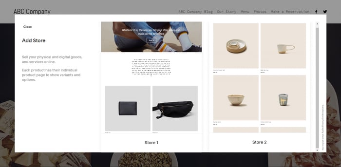Squarespace add store