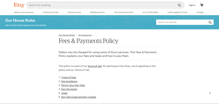 Etsy fees pricing