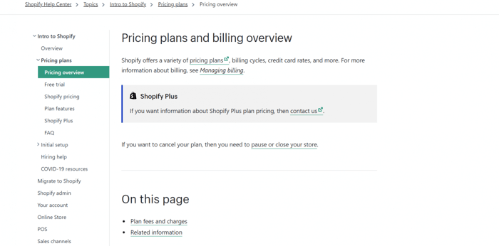 Shopify fees pricing