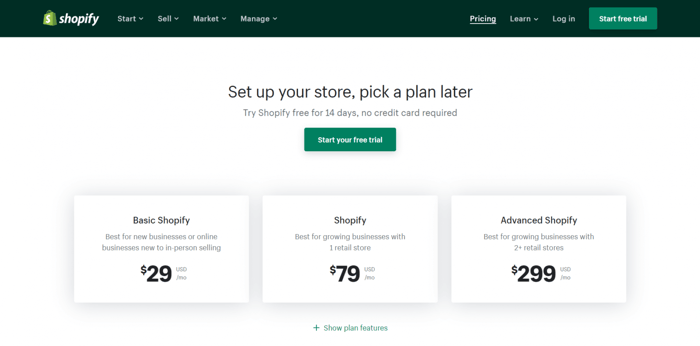 Shopify vs. Etsy, Shopify pricing plans