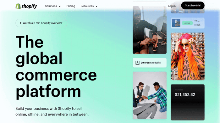 Shopify vs SamCart: Shopify homepage