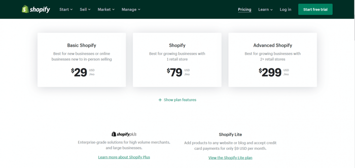 Shopify vs Wix: Shopify pricing