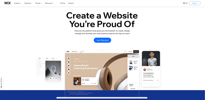 Shopify vs Wix: Wix home page